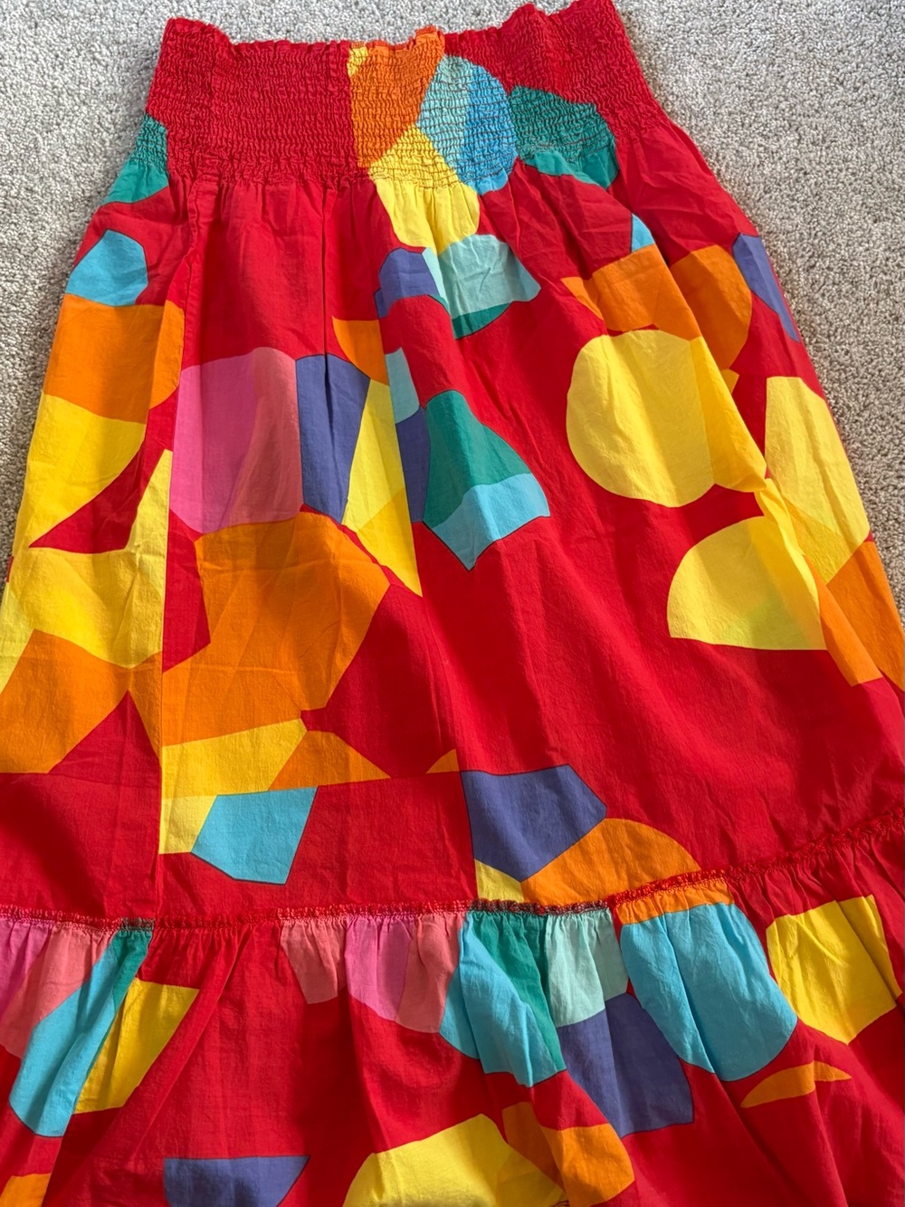 Bright Red Multi-Color Printed Maxi Skirt